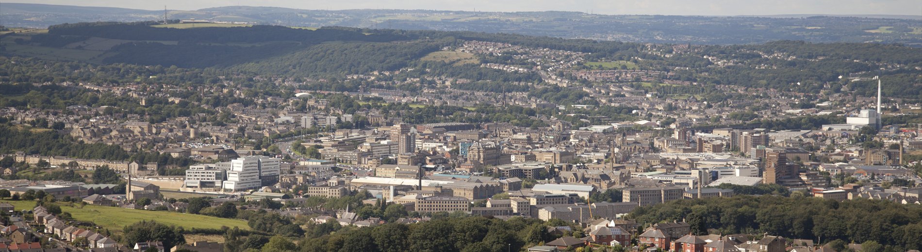 A view of Huddersfield town centre from a high point