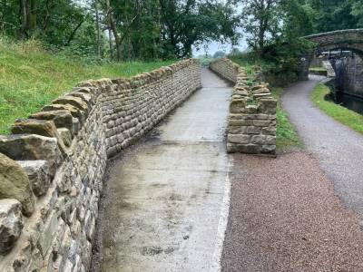 Canal path after renovations with new stone wall