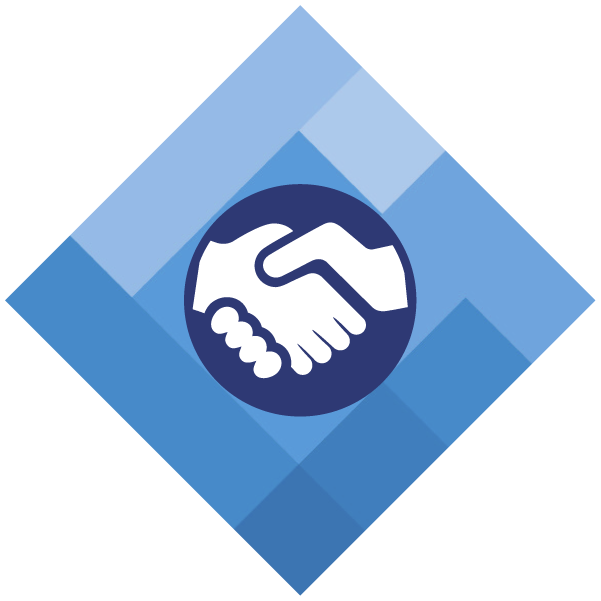 Diamond shaped vector graphic with a handshake inside