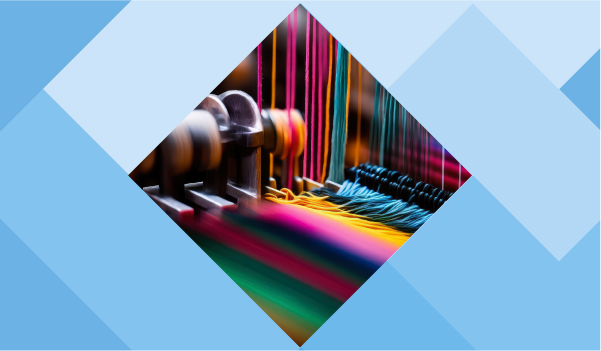 A rectangle vector image with textiles equipment inside of it