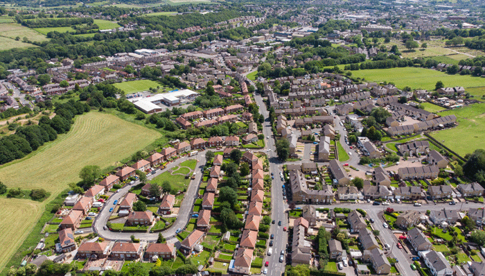Aerial view of Batley town centre