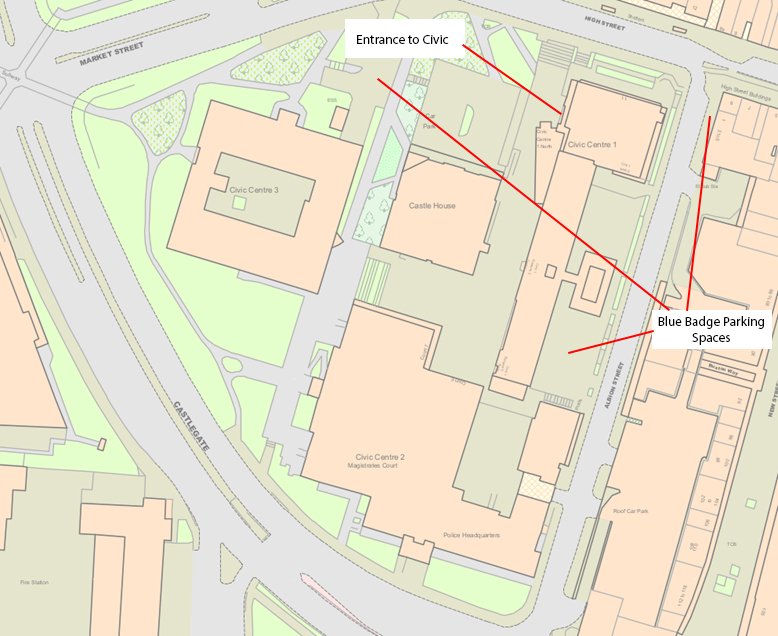 civic centre 1 map of entrance and disabled parking