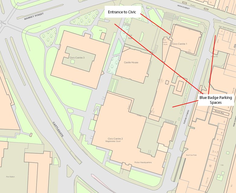 civic centre 1 map of entrance and disabled parking