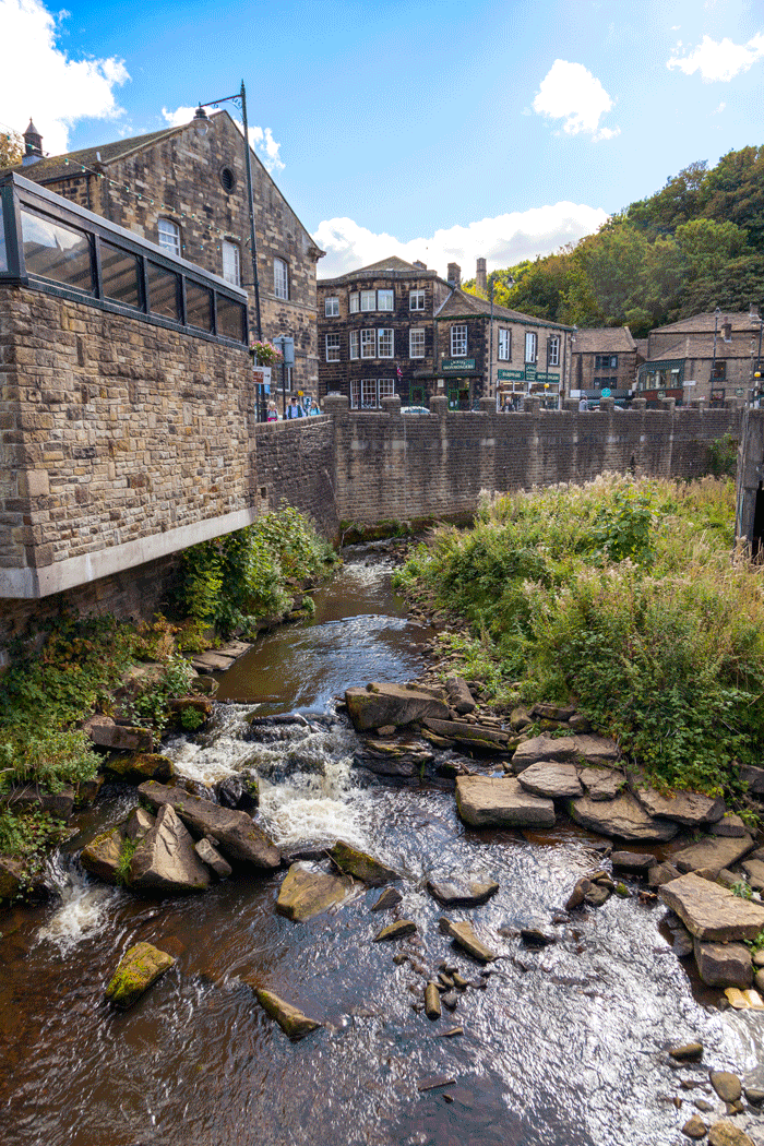 View of Holme River running through Holmfirth town centre