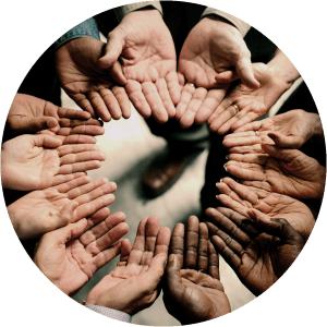 Diverse hands arranged in a circle