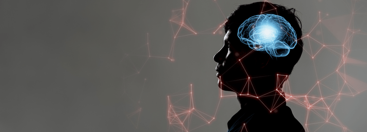 Woman's head with the brain inside highlighted