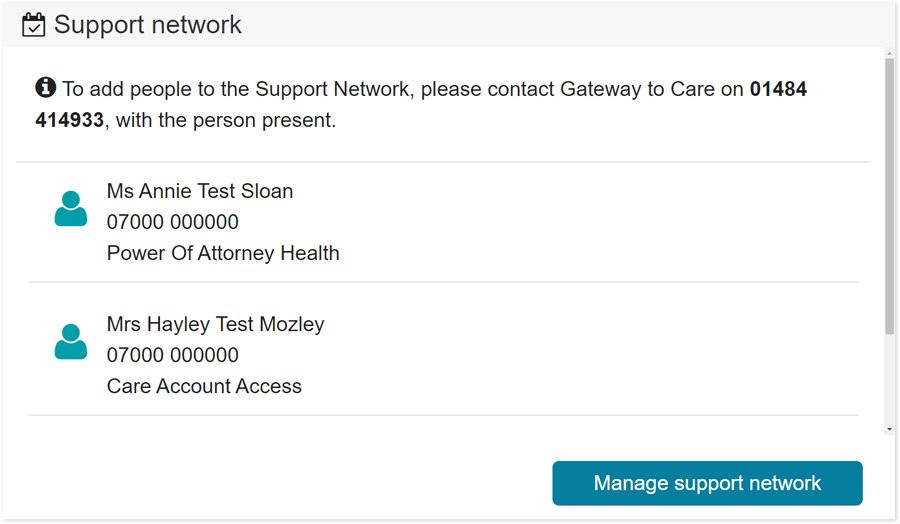 Manage support network button