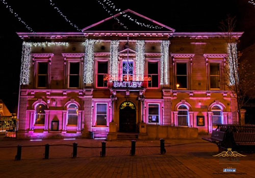Batley Town Hall decorated for Christmas