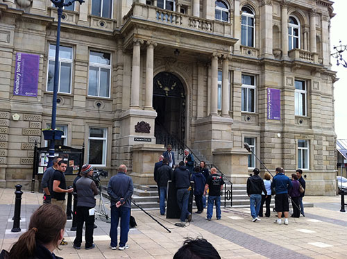 Emmerdale cast filming at our town hall