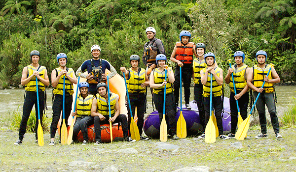 A group of people ready to kayak